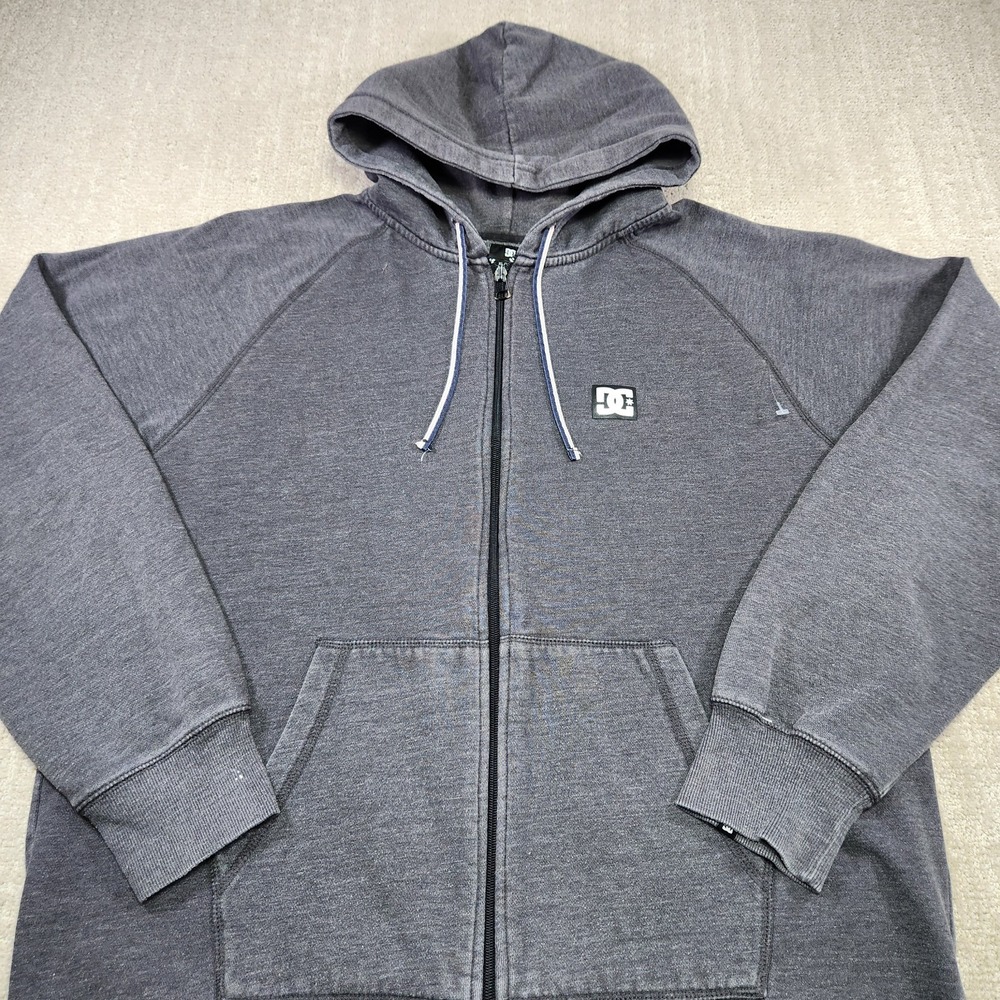 Vintage DC Skateboards Hoodie Men XL Y2K Gray Skater Full Zip Dyrdek Fleece